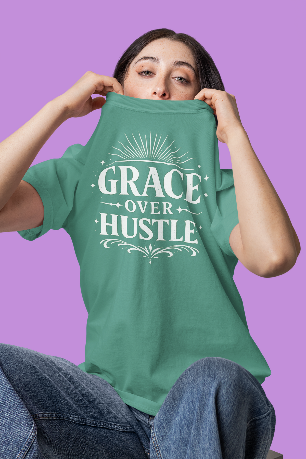 Grace Over Hustle Tee – Wellness & Self-Care | Garment-Dyed Tee