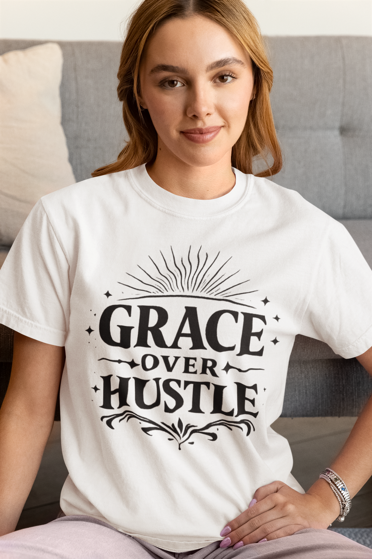 Grace Over Hustle Tee – Wellness & Self-Care | Garment-Dyed Tee