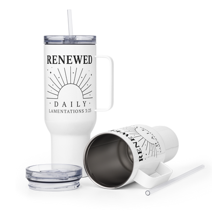 Renewed Daily 40oz stainless steel travel mug – Lamentations 3:23 by RavnCo.
