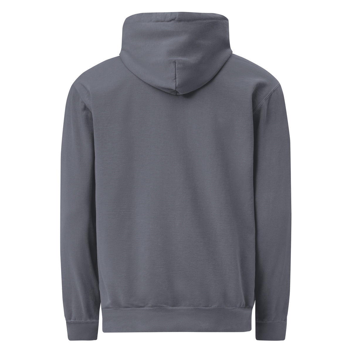  Back of the Denim Faith Over Fear hoodie, showing the hood and plain back with no printed design.