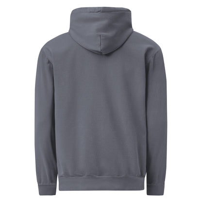  Back of the Denim Faith Over Fear hoodie, showing the hood and plain back with no printed design.