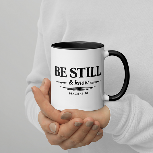 Be Still & Know Psalm 46:10 black color accent ceramic mug collection by RavnCo.