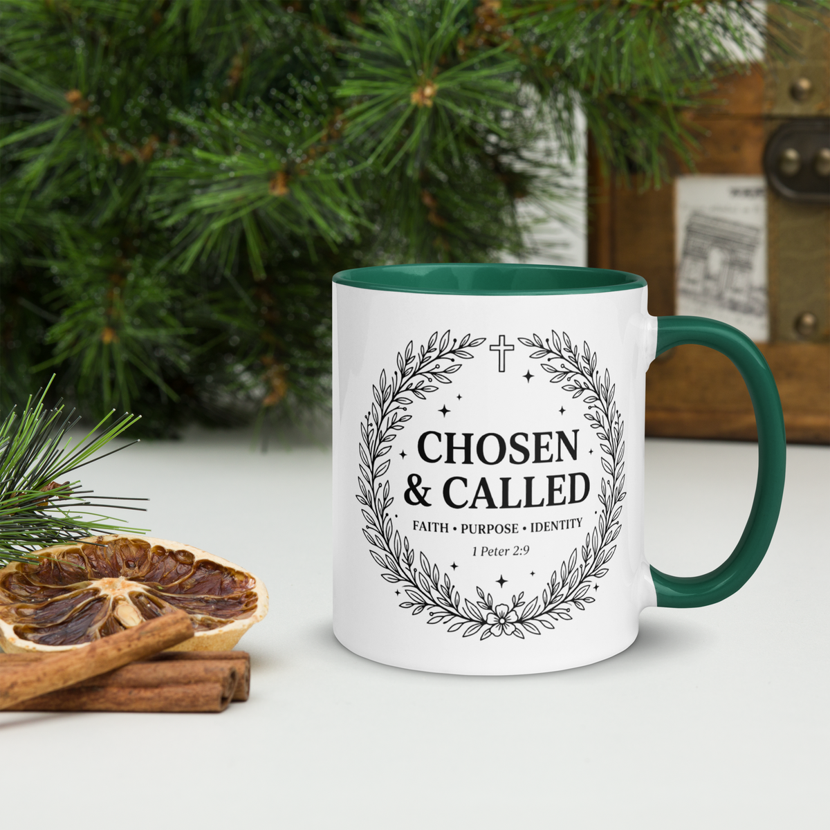 Chosen & Called color accent ceramic mug – 1 Peter 2:9 faith mug by RavnCo.