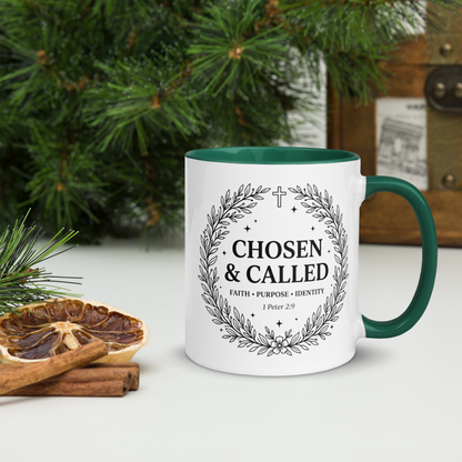 Chosen & Called color accent ceramic mug – 1 Peter 2:9 faith mug by RavnCo.